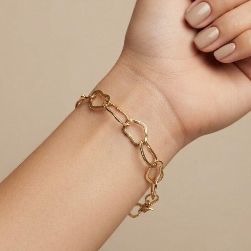 Pulseira coração vazado banhado ouro 18k premium atacado