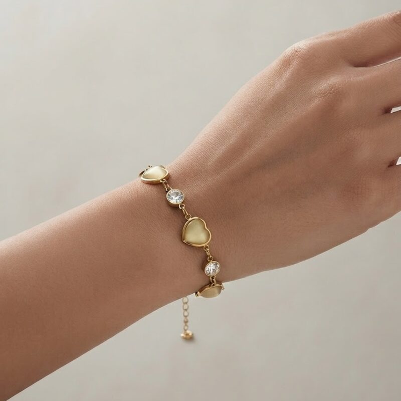 Pulseira coração com ponto de luz em aço - pulseira aço premium atacado