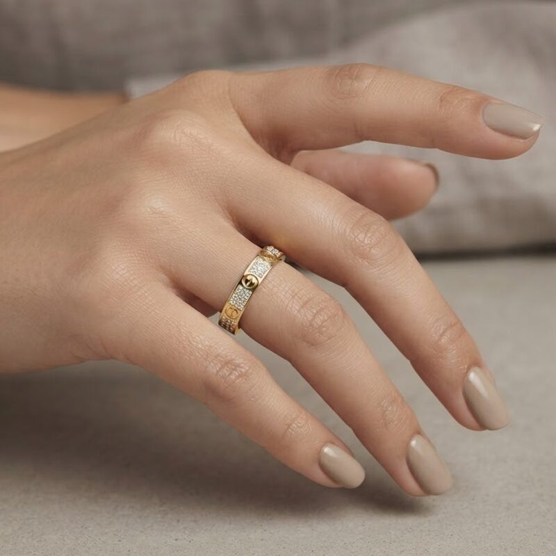 Anel regulável cravejado banhado ouro 18k premium atacado