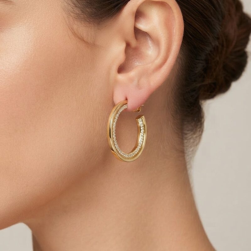 Brinco argola cravejado banhado ouro 18k premium atacado