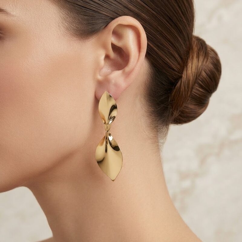 Brinco pêndulo folhas banhado ouro 18k premium atacado