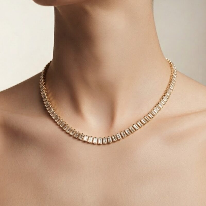Choker Riviera trabalhado 7mm cravejado banhado ouro 18k