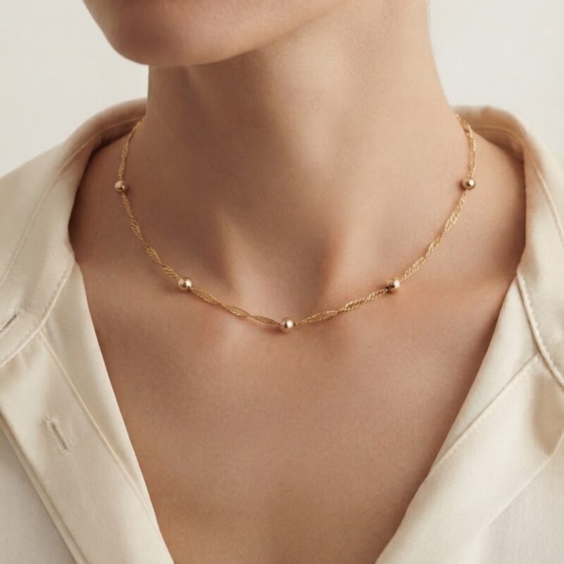 Colar Singapura Bolinha Banhado Ouro 18k 60cm