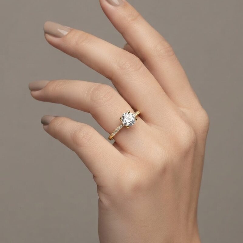 Anel solitário cravejado banhado ouro 18k premium atacado