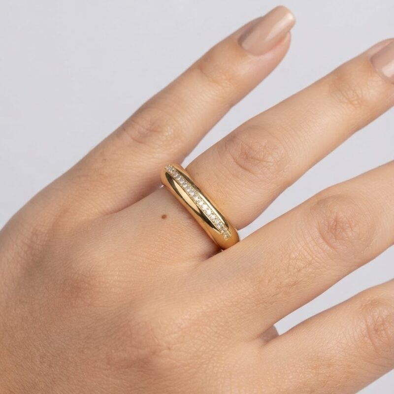 Anel frente quadrada cravejado banhado ouro 18k premium atacado