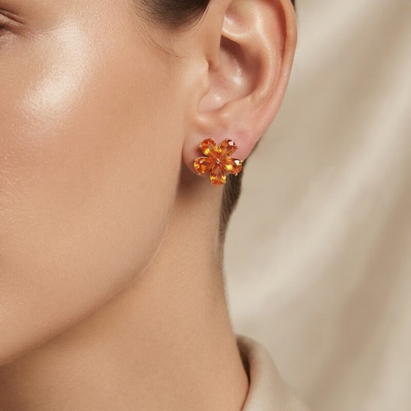 Brinco flor cravejado banhado ouro 18k premium atacado