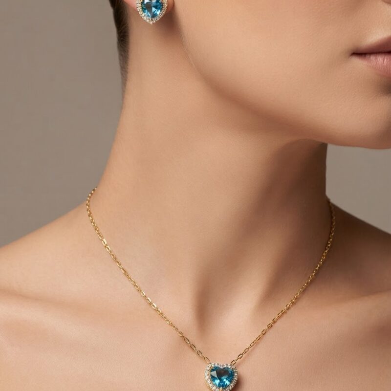 Conjunto coração microcravejado banhado ouro 18k premium atacado