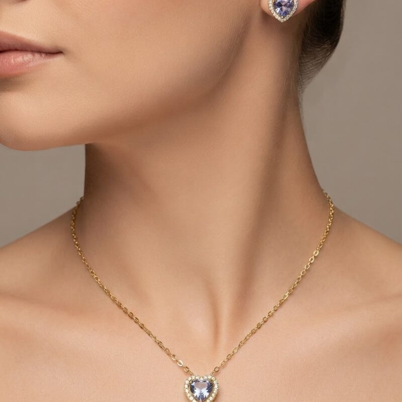 Conjunto Coração Microcravejado Banhado em Ouro 18k