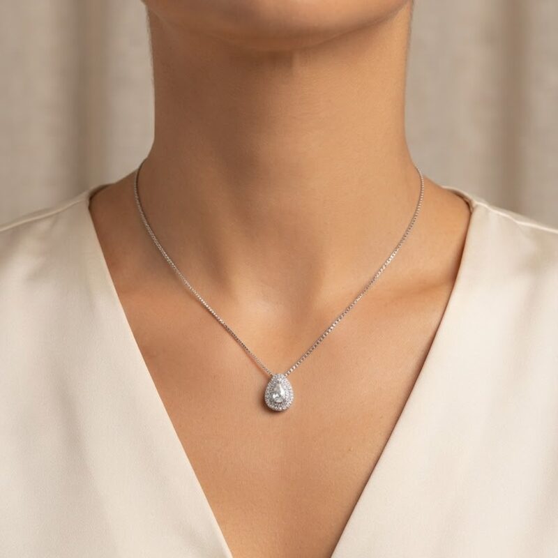 Conjunto gota trabalhado microcravejado banhado ouro 18k, colar e brinco premium atacado