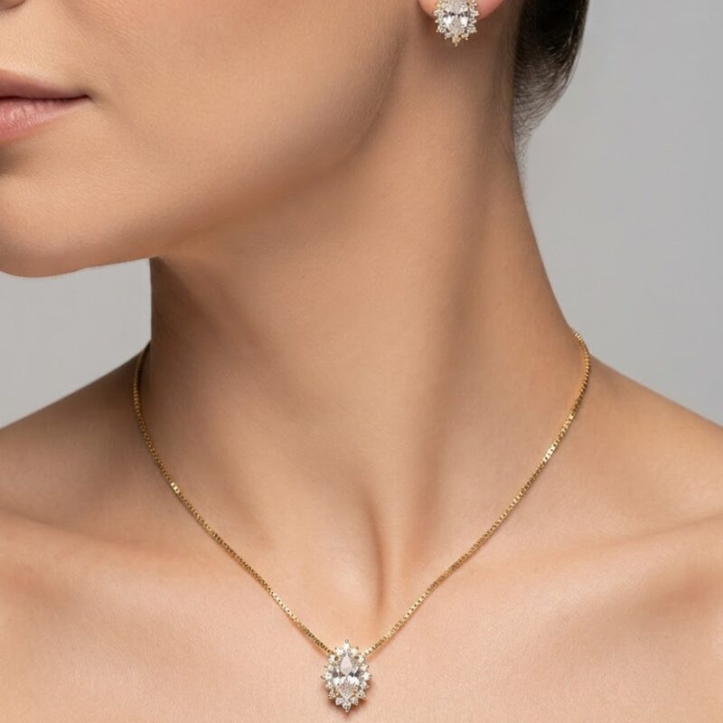 Conjunto oval trabalhado microcravejado banhado em ouro 18k premium atacado