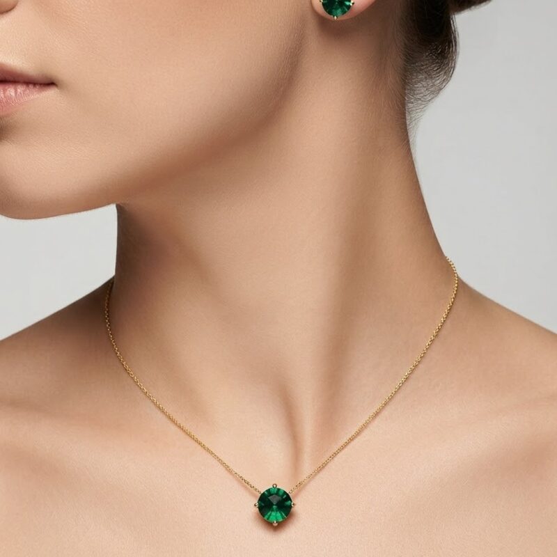 Conjunto ponto de luz 8mm banhado ouro 18k, brinco e colar premium
