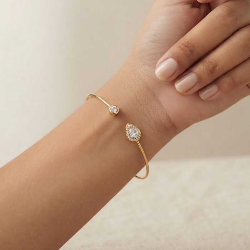 Bracelete regulável gota ponto de luz cravejado banhado ouro 18k premium atacado