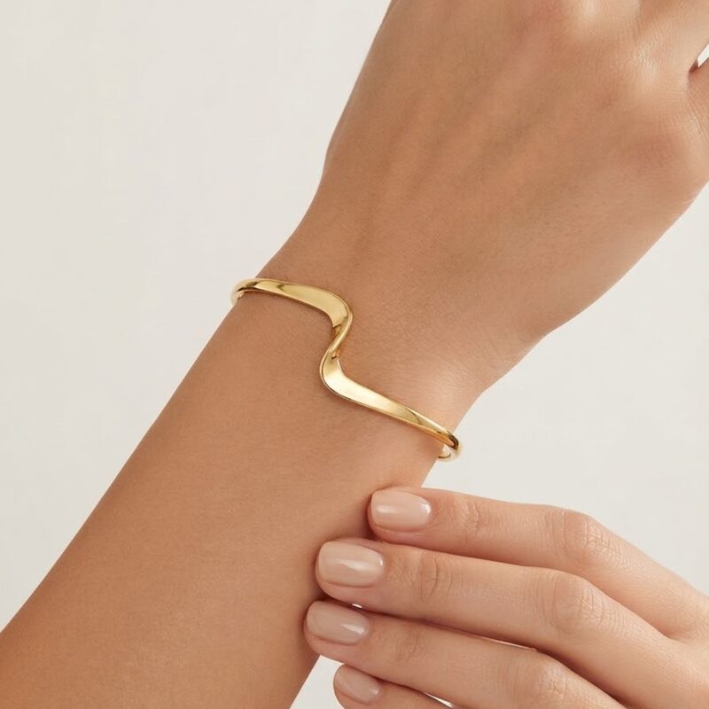 Bracelete regulável ondinha frente pontas esferas banhado ouro 18k premium atacado