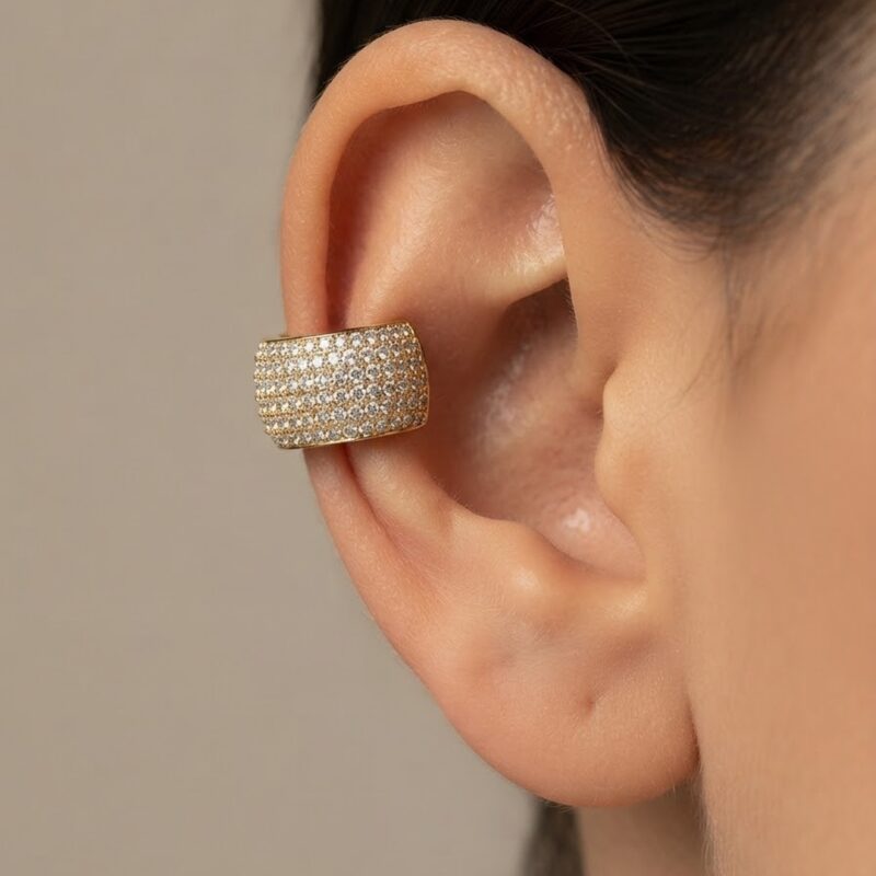 Piercing largo cravejado banhado em ouro 18k premium atacado