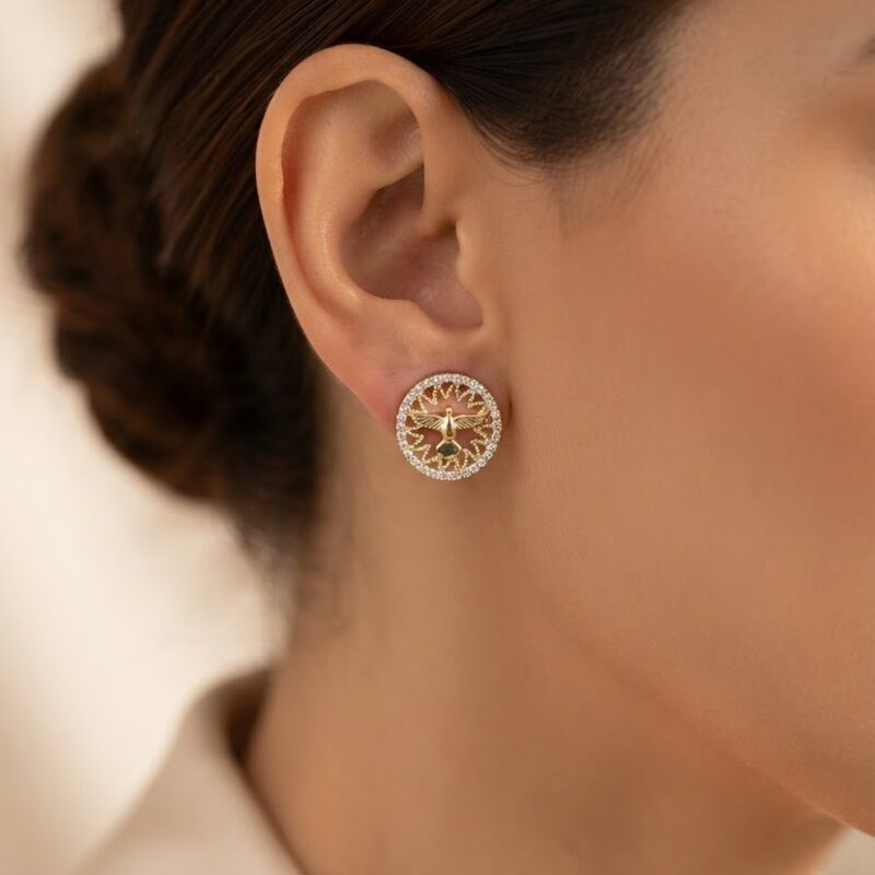 Brinco mandala Espírito Santo cravejado banhado ouro 18k premium atacado
