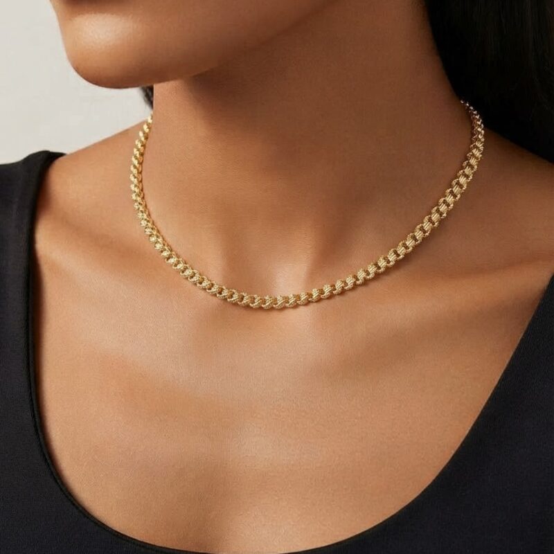 Choker malha bolinha banhado ouro 18k 35cm premium atacado