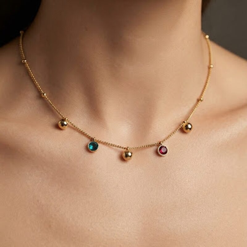 Choker aço 35cm com bolinhas pequenas - colar premium atacado