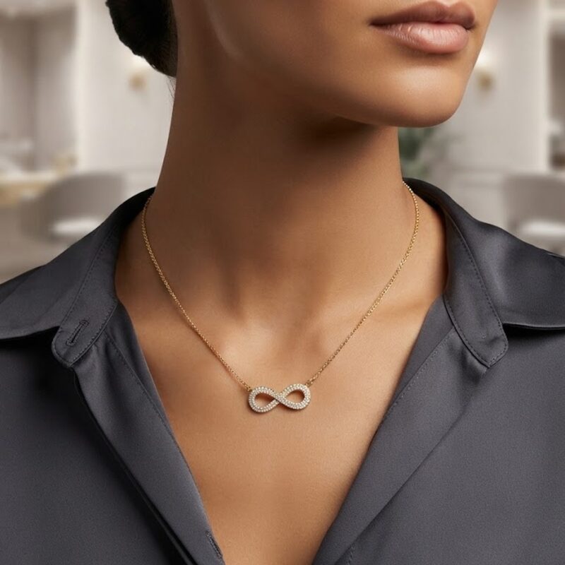 Colar infinito banhado ouro 18k cravejado tamanho ajustável