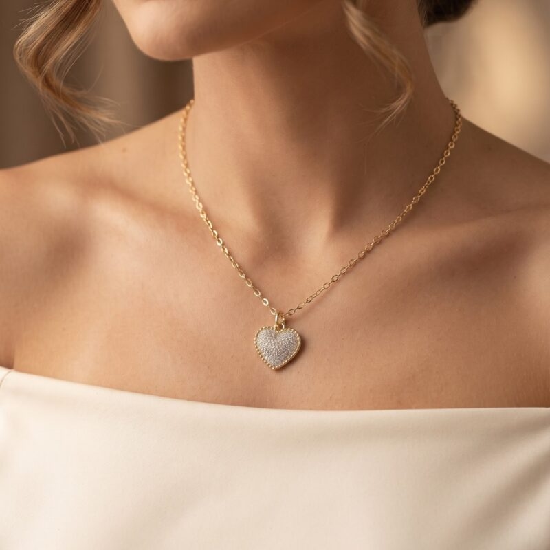 Colar coração cravejado banhado ouro 18k premium atacado