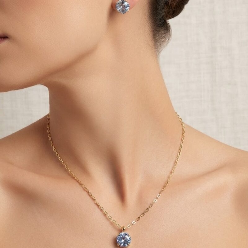 Conjunto flor cristal banhado ouro 18k premium atacado