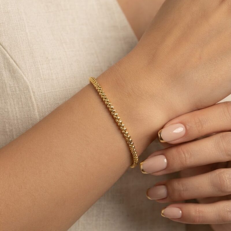 Pulseira malha bolinha banhado ouro 18k 17cm
