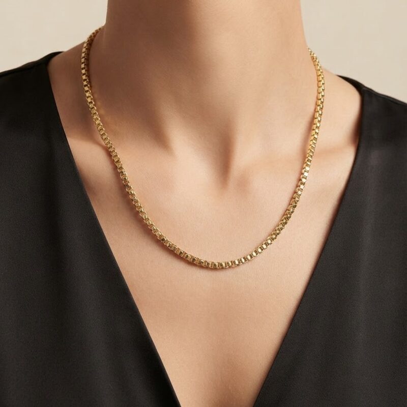 Colar malha bolinha banhado ouro 18k, 60 cm