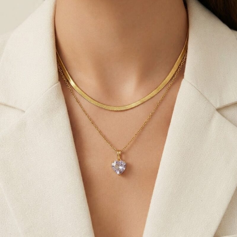 Choker duplo fita cadeadinho coração aço inoxidável premium