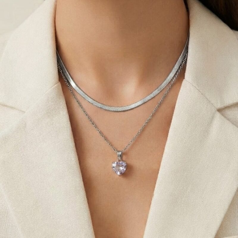 Choker duplo em aço com fita e detalhes cadeadinho coração ajustável 35cm+5cm