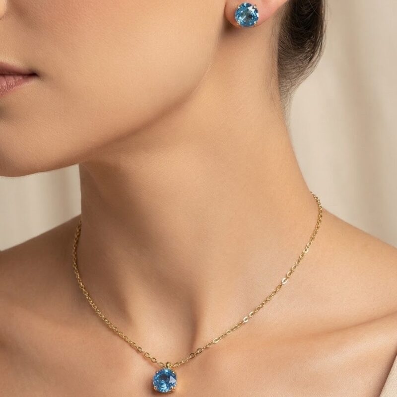 Conjunto flor cristal banhado ouro 18k premium atacado