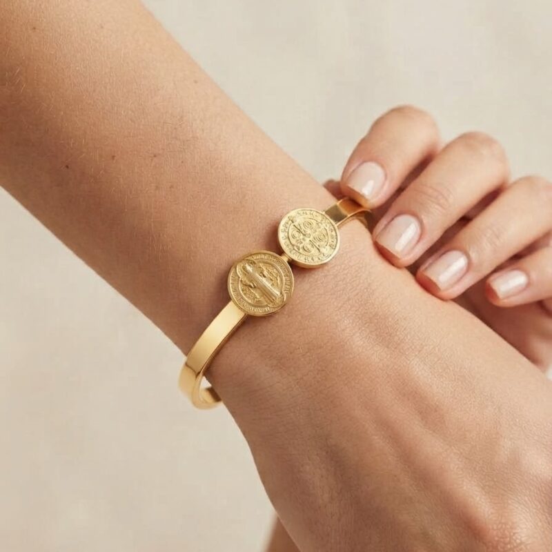 Bracelete mandala São Bento em aço premium atacado